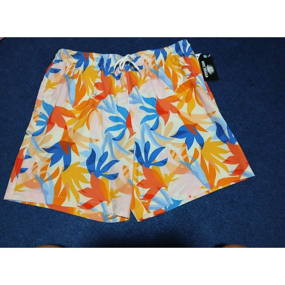 HOT COALS Men's Tropical Swim Trunks w/Pockets Large NWT